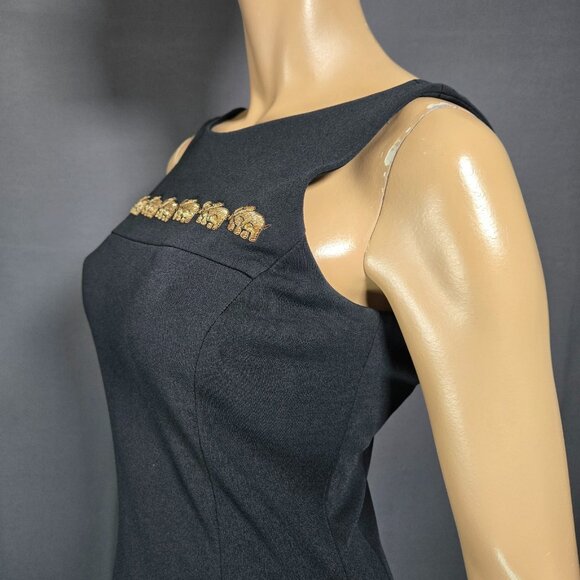 Vintage 90s Escada Margaretha Ley Black Mini Dress Embroidered Elephants Size 36 - Picture 7 of 10